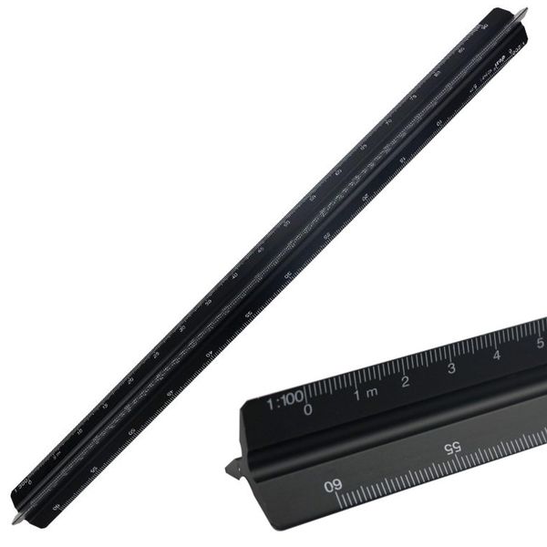 1 Pcs 12 Inch Meter Ruler Architectural Scale Ruler, Aluminum Triangular Scale Rulers Ideal for Architects, Draftsmen