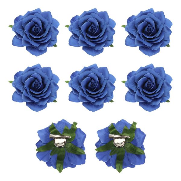 sourcing map 8 Pcs Rose Flower Hair Clips 4 Inch Flower Hair Pins Flower Brooch for Women Hair Accessories Blue