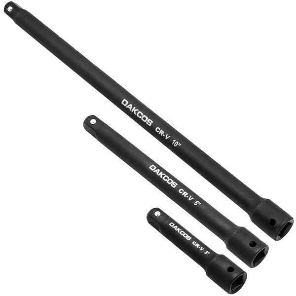 DAKCOS 3/8" Extension Bar Set, 3 Piece Socket Extension Bar, Extensions Socket Tool, CR-V with Black Phosphating
