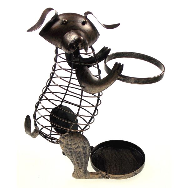 Dog Wine Bottle Holder Cork Kitchen Home Bar Decor Gift Recycled Metal Pet Lover