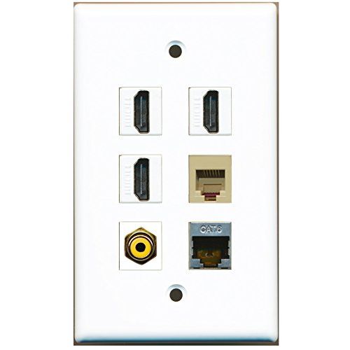 RiteAV - 3 HDMI 1 Port RCA Yellow 1 Port Phone RJ11 RJ12 Beige 1 Port Shielded Cat6 Ethernet Wall Plate