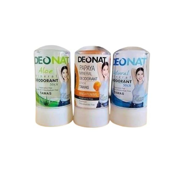 DEONAT Mineral Deodorant Stick, Natural Crystal, 3 Varieties (Papaya, Aloe & Natural Mineral)
