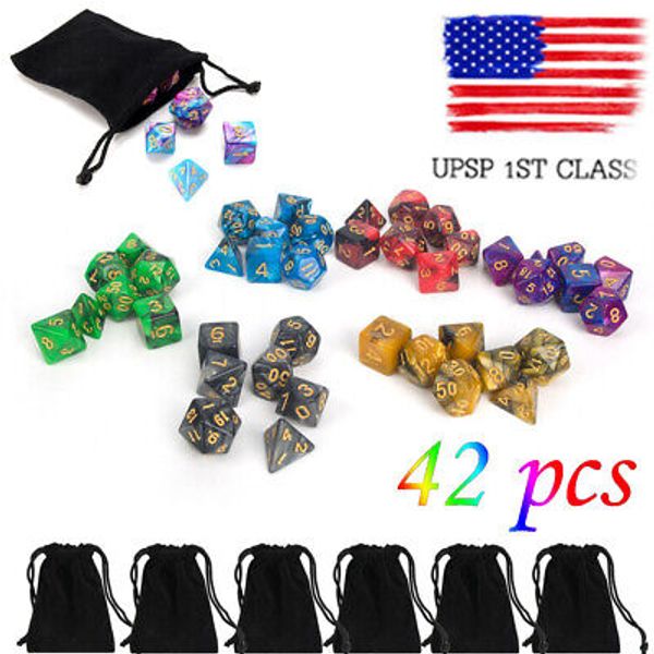 42 Pcs 6 Set Polyhedral Dice For Dungeons&Dragons DND RPG D4-D20 Teens Game Toys