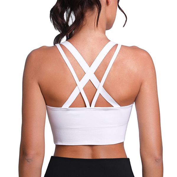 Leversic Sport BH Damen Push up, Sports Bra Ohne Bügel Sport BH Rückenfrei, mit Breiten Trägern für Besseren Halt und Unterstützung, 314-1pc Weiß, M