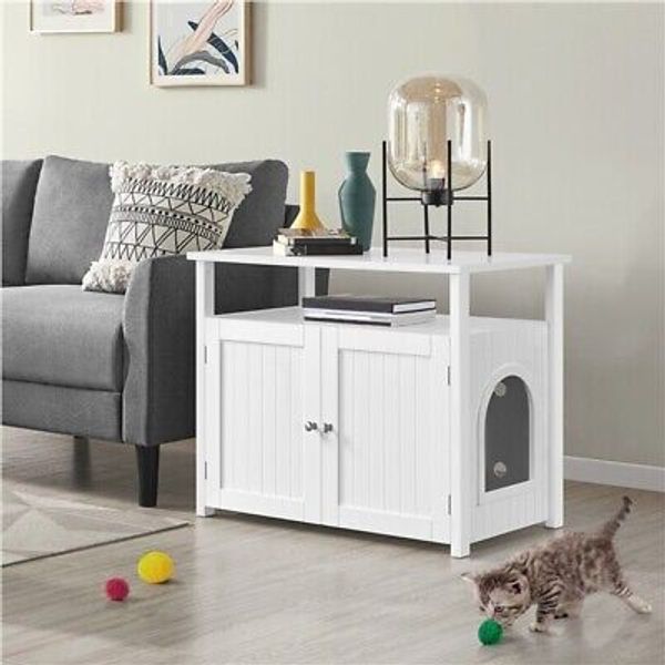 Cat Litter Box Enclosure Pet Crate Hidden Pet Washroom Furniture w/ Storage