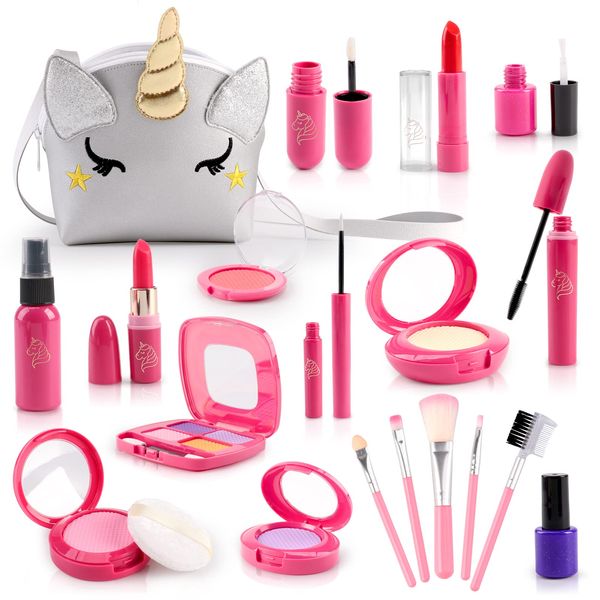 Own1one Pretend Makeup Set for Girls, Toddler Fake Make Up Set, Unicorn Fake Makeup Toys for Babies, Pretend Makeup Kit Gifts for Girls age 3-7