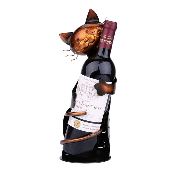 Ailgely Cat Wine Holder Rack Cat Shaped Wine Holder Stand Metal Decorative Cat Wine Bottle Holder Sculpture,Tabletop Decor Wine Rack,Cat Gifts for Cat Lovers