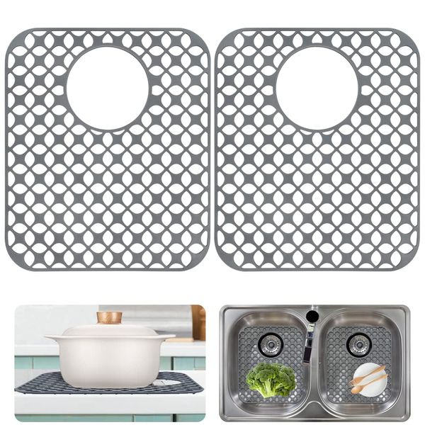 Finphoon Sink Protectors for Kitchen Sink，Kitchen Sink Mats, 2pcs 13.8'' X 11.4'' Sink Mats for Bottom of Kitchen Sink, Heat-Resistant Silicone Sink Protector for Side Drain