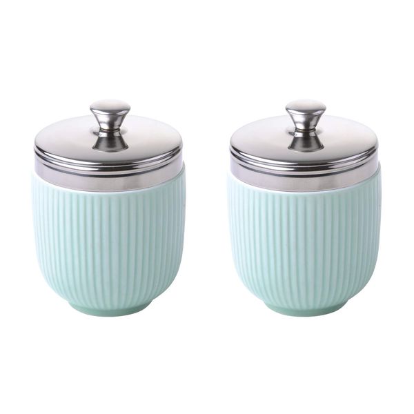 BIA International - Porcelain Egg Coddler - Set of 2 Celadon Green Egg Poachers with an Embossed Fluted Design, Kitchen Utensil and Egg Multi Cooker, Gift Boxed Packaged