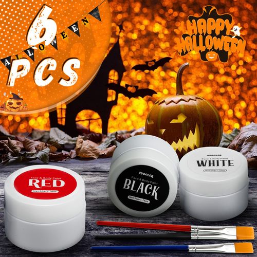TonJin Black + White + Red Face Body Paint Set 5.28oz,Non-Toxic Professional Paint Palette Kit with 3 Brushes for Kids & Adults Art Theater Halloween Party Cosplay Clown Corpse Paint SFX Makeup