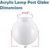 Aspen Creative 28001-21, 6" White Acrylic Replacement Lamp Post Globe with 3-1/4" Threaded Neck