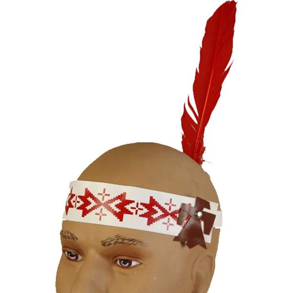Native American Headband Deco Fabric W/ Red Indian Feather