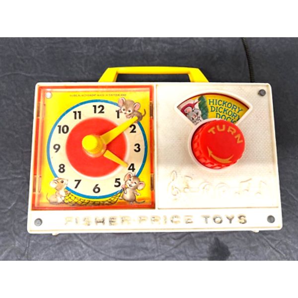 Vintage 1971 Fisher Price Music Box Clock Radio-7 3/8 x 5 3/8 x 2 1/8"