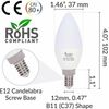 [6 Pack] LED Candelabra B11 C37 Bulb 7W 60W Replacement E12 Base 120V 2700K Warm