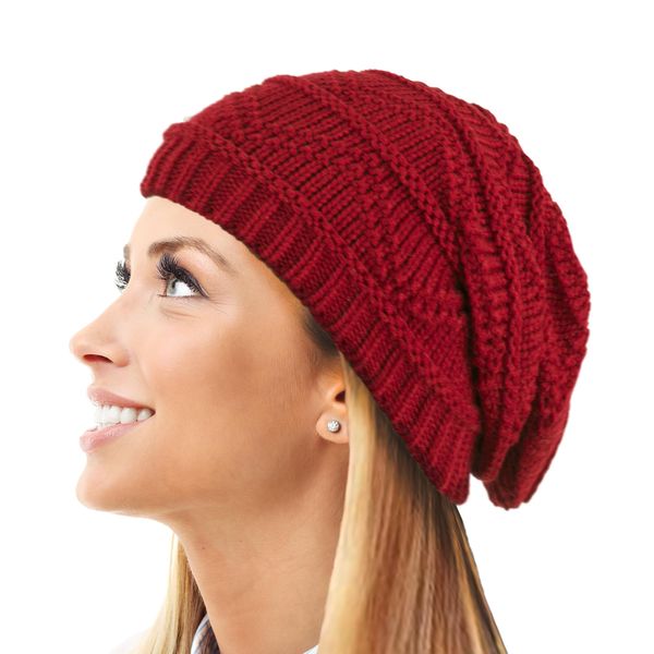 TOSKATOK Ladies Knit Slouch Winter Hat/Beanie - RED