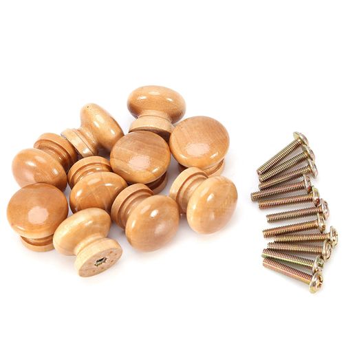 Round Wooden Drawer Knobs, Solid Cabinet Mushroom Shape Pulls Handles Furniture Dresser Replacement Hardware Home Accessory for Kitchen Cupboard Wardrobe Door 10pcs with Screws(S 24MM)