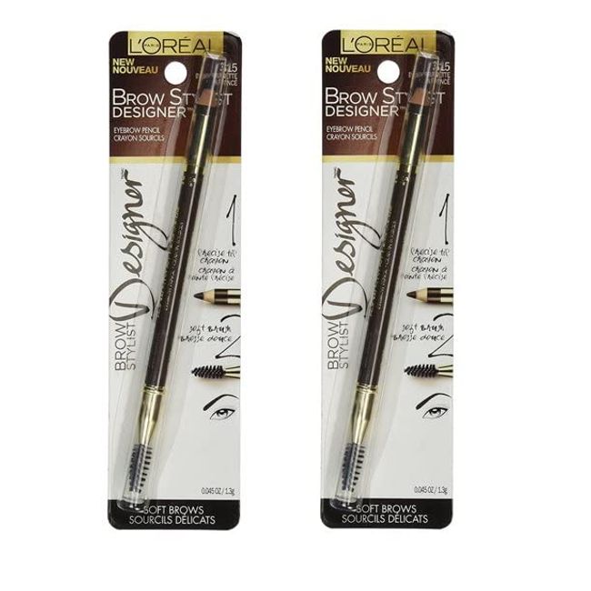 Pack of 2 L'Oreal Paris Brow Stylist Designer Eyebrow Pencil, Dark Brunette # 3152