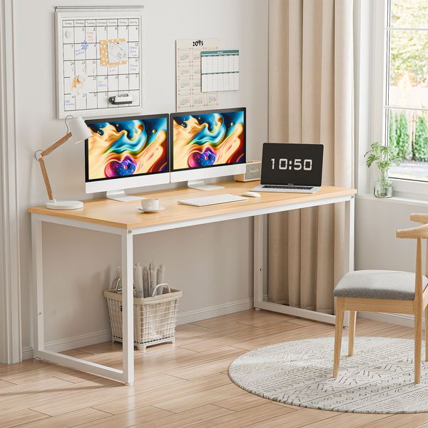 55 inch Computer Game Desk Home Office Desk for Bedroom Kitchen Natural Color