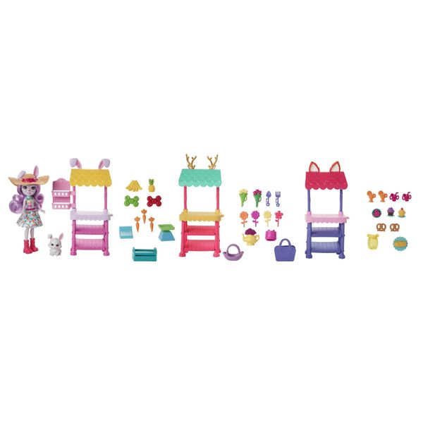 Enchantimals City Tails Bunny Farms Market Toy Playset with Small Doll & 35+ Accessories, Becker Bunny Doll & Lop Bunny Figure