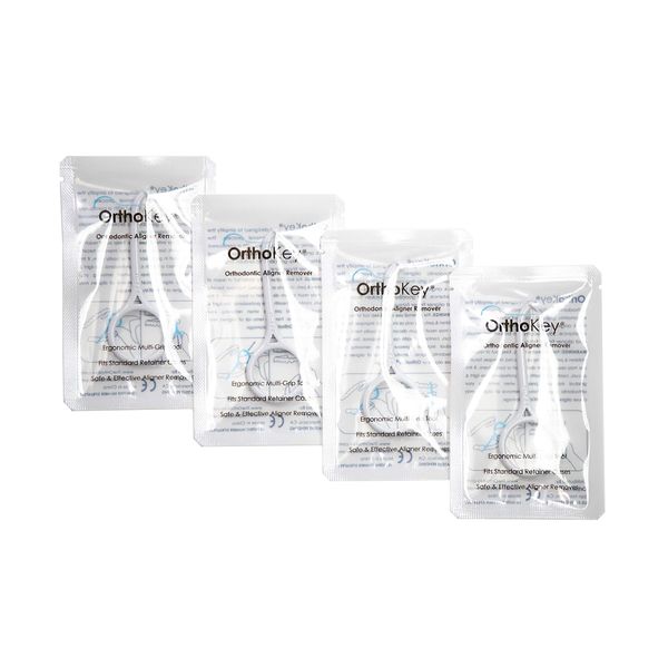 OrthoKey Clear Aligner Removal Tool — Hygienic Grabber Tool for Invisible Removable Braces and Retainers — Small Size Easily Fits Into a Dental Carrying Case or Aligner Case — White (4-Pack)