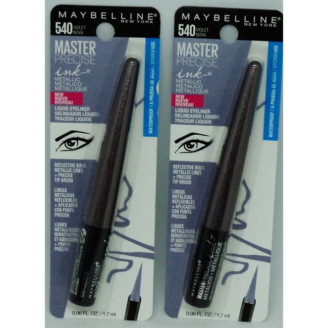 2 MAYBELLINE Master Precise Ink Metallic Liquid Eyeliner VIOLET NOVA #540 Sealed