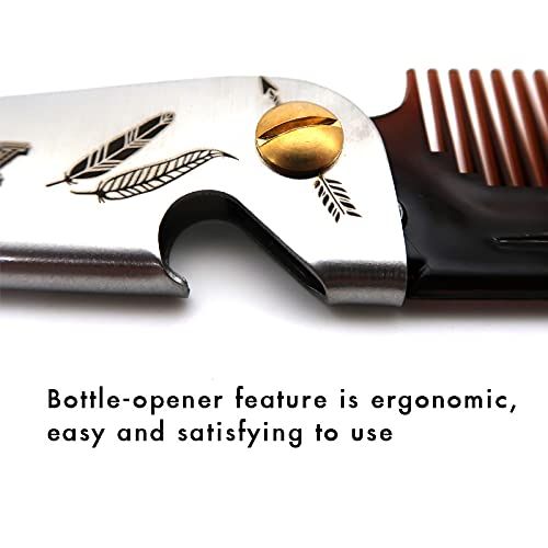 Fidelity Neodymium Flip Comb for Men, Fine Tooth Hair Comb Straightener for Everyday Grooming Styling Hair, Beard or Mustache, Ergonomic bottle opening function, Pocket sized for Easy Carry