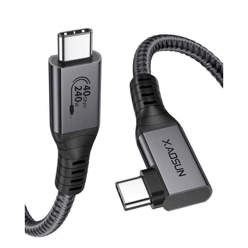 XAOSUN 240W USB4 Thunderbolt 4-kabel 90 graden [USB-IF gecertificeerd], 1M, 40Gbps gegevenssynchronisatie 8k@60Hz, compatibel met MacBook Pro 2021, iPad Pro, eGPU