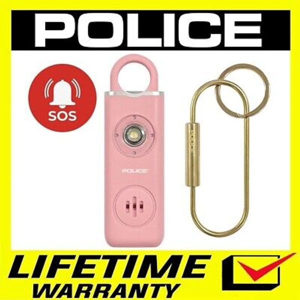 POLICE Personal Alarm Keychain Emergency Siren Flashlight Rechargeable Pink