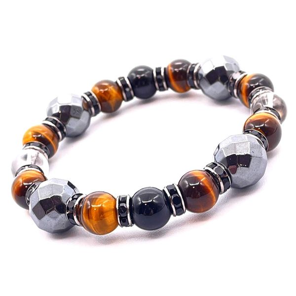 Blessing M'style Tiger Eye Natural Stone Bracelet, Crystal, Onyx, Men's Power Stone Bracelet, Prayer Beads, Original Drawstring Bag Included, Gemstone