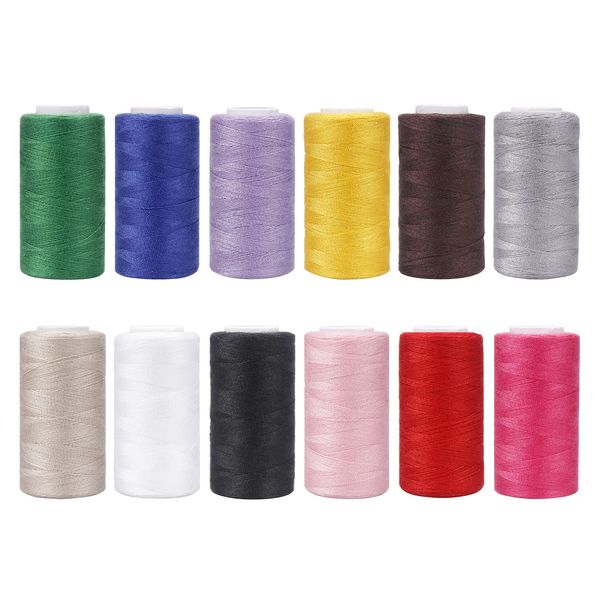 Beayuer 12 Color Set of Polyester All-Purpose Sewing Threads Prewound Bobbin Thread Plastic for Embroidery and Sewing Machine DIY Embroidery Thread Sewing Thread 382 Yards/350 m Each (Mixed Color, 12)