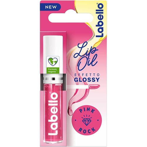 Labello Lip Oil Effetto Glossy Pink Rock 5.5 ml, Lucidalabbra volumizzante e idratante, Olio labbra con Olio di Jojoba Bio e Oli di origine 100% naturale, Lip gloss per labbra morbide e luminose