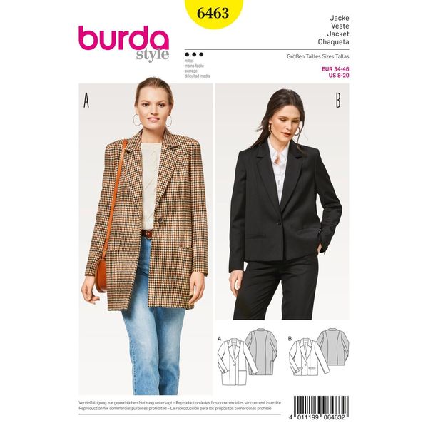 Burda Style Sewing Pattern B6463 Misses' Blazer