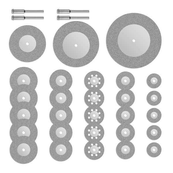 Gunpla 32 Pieces Diamond Cutting Discs Mini Wheel Circular Saw Blade 16/20/22/25/30/40/50/60mm Grinding Rotary Tools For Gemstones Glass Stone + 4pcs Mandrels Shaft