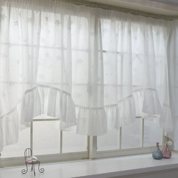 Bay Window Curtain Style Lace Chelsea Ruffle M Scalloped Width 118.8 x Length 41.3 inches (300 x 105 cm) [Longest Part] CSZ