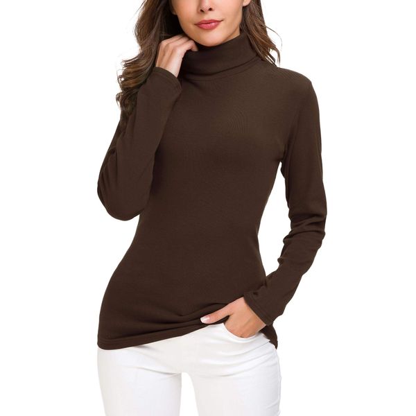 Exchic Women's Basic Long-Sleeved Slim Fit Turtleneck Sweatshirt - l