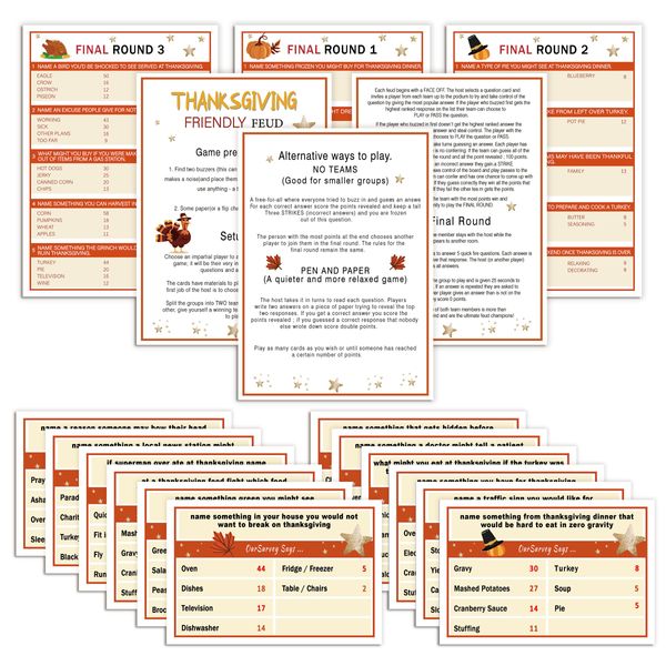 Fun Thanksgiving Friendly Feud Game, Family Games for Adults, Thanksgiving Family Feud Quiz, Thanksgiving Party Game for Family Activity(gejfg02)