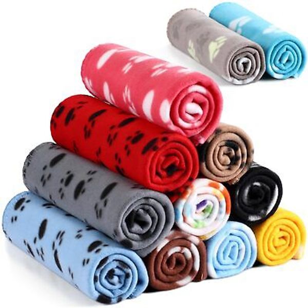 12 Pieces Fleece Blankets for Pets Dog Puppy Paw Print Dogs Cat Bedding Cover