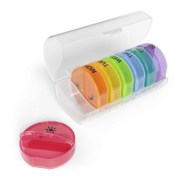 Weekly (7-Day) Pill Organizer, Vitamin and Medicine Box, Large Pop-out Compar...