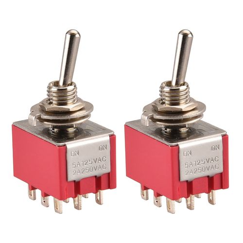 Heschen MTS-302 ON-ON 3PDT 9 Pin Miniature Toggle Switch 2A 250V, 6A 125V, Pack of 2