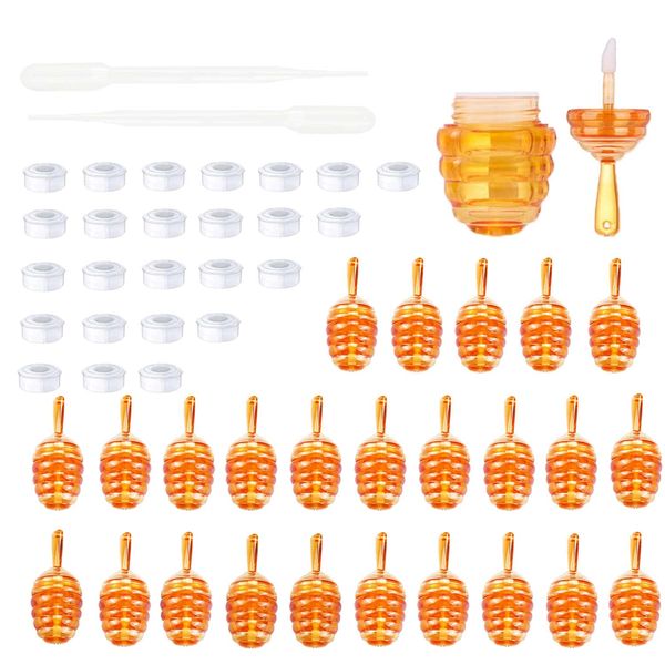 25 Pieces Honey comb Shaped 6ml Lip Gloss Tube Empty Plastic Lip Gloss Container Mini Clear Refillable Lip Balm Bottle Container with 2 Pieces Plastic Funnels for Women Girls DIY Cosmetics (Brown)