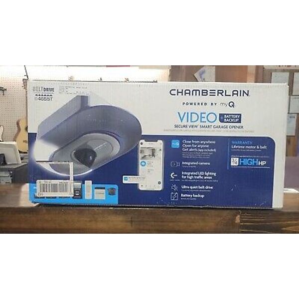 Chamberlain Secure View B4655T Garage Door Opener 3/4HP Smart Camera Battery NIB