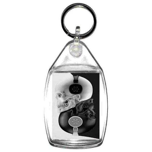 black and white skulls keyring handmade in uk
