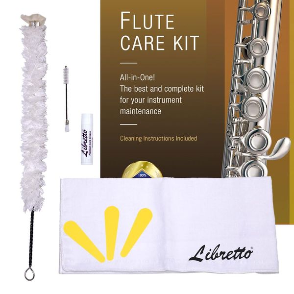 Libretto Flute ALL-INCLUSIVE Cleaning & Care Kit: Cleaning Swab + Dust Brush + Cleaning Cloth + Premium Cork Grease for Piccolo, Reusable Handy Bag, Great Maintenance Kit to Extend Life of your Flute!