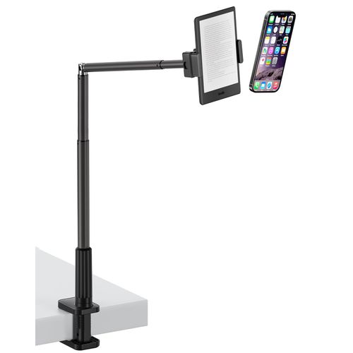 Viozon Tablet Holder Stand, Phone/Kindle Holder with Flexible Aluminum Alloy Long Arm, C Clamp for Headboard Bedside&Table, Compatible with 3.5-11" iPad,Kindle, iPhone 15 14 Plus/Pro Max,B