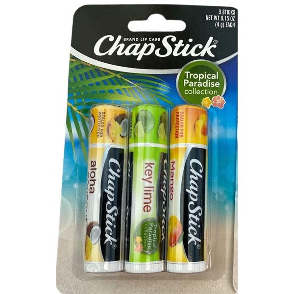 Chapstick Tropical Paradise Collection Lip Care 3 Pack Tropical Flavors Sealed