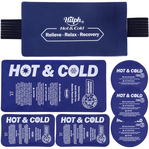 Hilph Ice Packs for Injuries Reusable, 6 Pack Hot and Cold Gel Ice Packs Set with Adjustable Strap Cold Compress for Knee, Back, Ankle Injuries, Flexible Cold Packs for Pain Relief, Swelling, Bruises