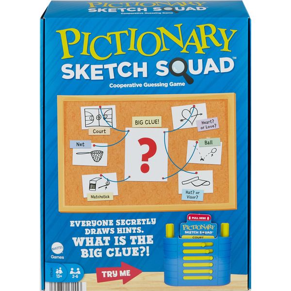 Mattel Games Pictionary Sketch Squad Cooperative Party Game with Clues Case for Game Night, 2- to 6-Player Drawing Game