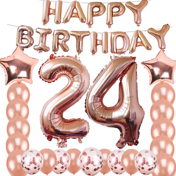 24th Birthday Decorations Party Supplies, Jumbo Rose Gold Foil Balloons for Birthday Party Supplies,Anniversary Events Decorations and Graduation Decorations Sweet 24 Party,24th Anniversary