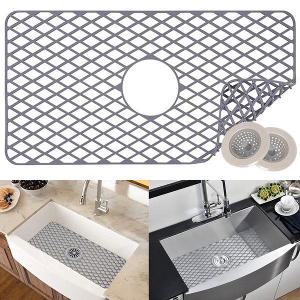 Kitchen Sink Mat, 1 PC Silicone Sink Protectors for Kitchen Sink, Sink Mat for Bottom of Stainless Steel Sink Porcelain Sink, Silicone Sink Grid Dishes Drying Mat Cooling Mat (24.8"x 13") (1)