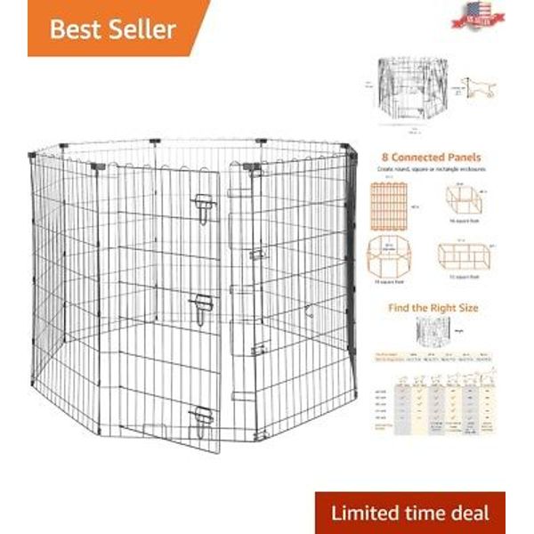 Large Foldable Exercise Pet Play Pen for Dogs - Secure Fence with Single Door